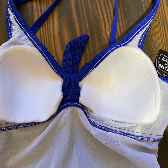 NWT Swim Solutions Tummy Control Bust Support Twist Front Crochet Swimdress - Picture 11 of 15